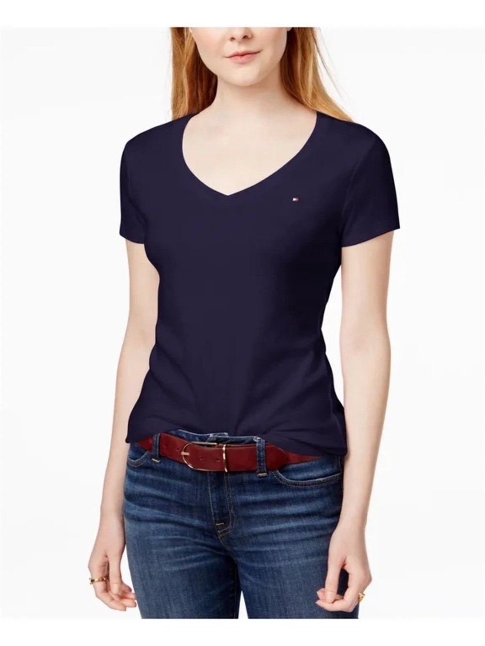 Tommy Hilfiger Navy V-Neck Short Sleeve Cotton Tee